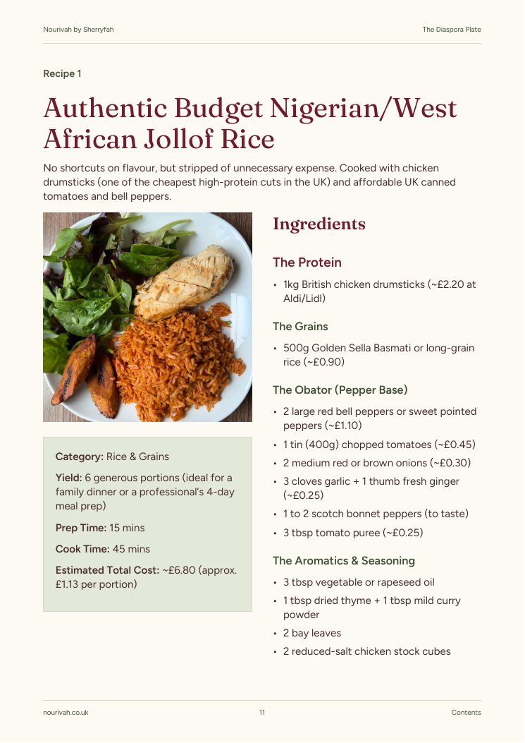 Recipe page for Nigerian jollof rice with photo, ingredients and recipe details